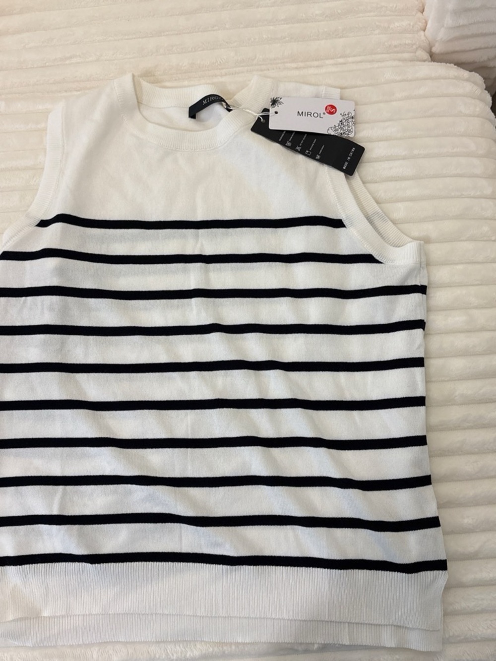 Mirol Sleeveless Striped Knit Top - White & Black